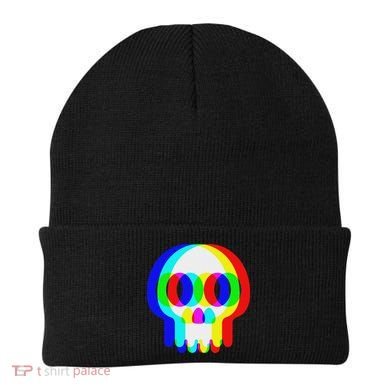 Funny Skull Trippy Vaporwave Halloween Techno Rave Edm Party Beanie