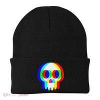 Funny Skull Trippy Vaporwave Halloween Techno Rave Edm Party Beanie thumb 0