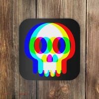 Funny Skull Trippy Vaporwave Halloween Techno Rave Edm Party Coaster thumb 0