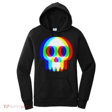Funny Skull Trippy Vaporwave Halloween Techno Rave Edm Party Women's Hoodie