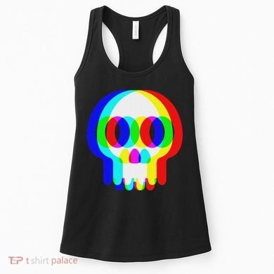 Funny Skull Trippy Vaporwave Halloween Techno Rave Edm Party Women's Tank Top
