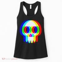 Funny Skull Trippy Vaporwave Halloween Techno Rave Edm Party Women's Tank Top thumb 0