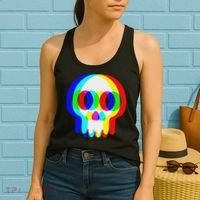 Funny Skull Trippy Vaporwave Halloween Techno Rave Edm Party Women's Tank Top thumb 2
