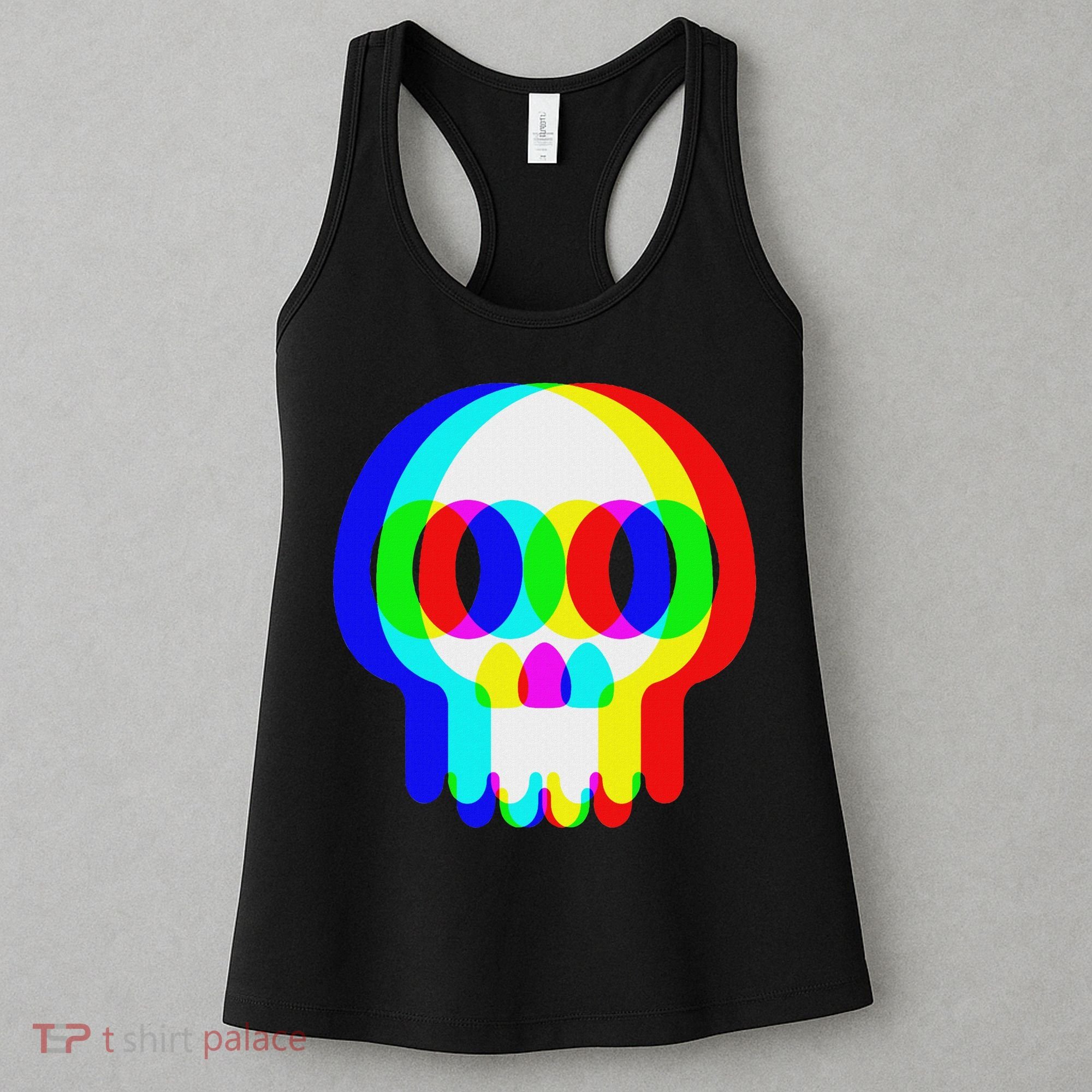 Funny Skull Trippy Vaporwave Halloween Techno Rave Edm Party Women's Tank Top
