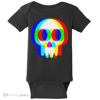 Funny Skull Trippy Vaporwave Halloween Techno Rave Edm Party Baby Bodysuit