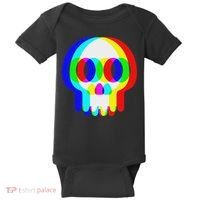 Funny Skull Trippy Vaporwave Halloween Techno Rave Edm Party Baby Bodysuit thumb 0