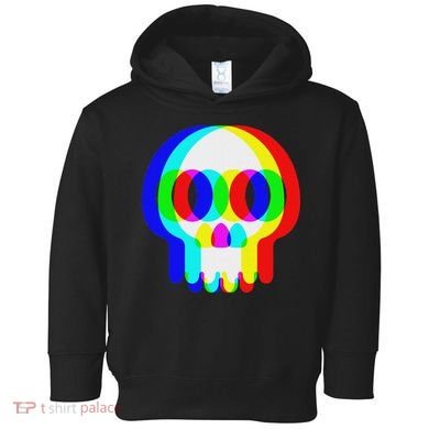 Funny Skull Trippy Vaporwave Halloween Techno Rave Edm Party Toddler Hoodie