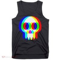 Funny Skull Trippy Vaporwave Halloween Techno Rave Edm Party Tank Top thumb 0