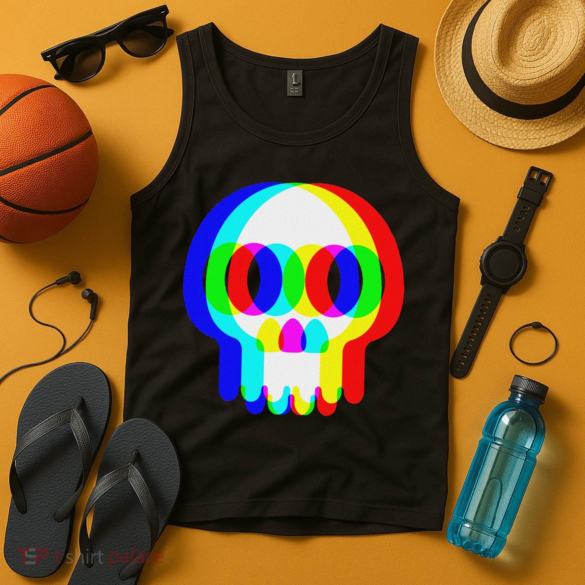 Funny Skull Trippy Vaporwave Halloween Techno Rave Edm Party Tank Top