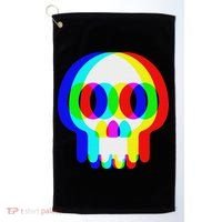 Funny Skull Trippy Vaporwave Halloween Techno Rave Edm Party Golf Towel thumb 0