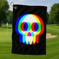 Funny Skull Trippy Vaporwave Halloween Techno Rave Edm Party Golf Towel thumb 1