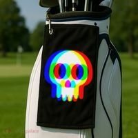 Funny Skull Trippy Vaporwave Halloween Techno Rave Edm Party Golf Towel thumb 2