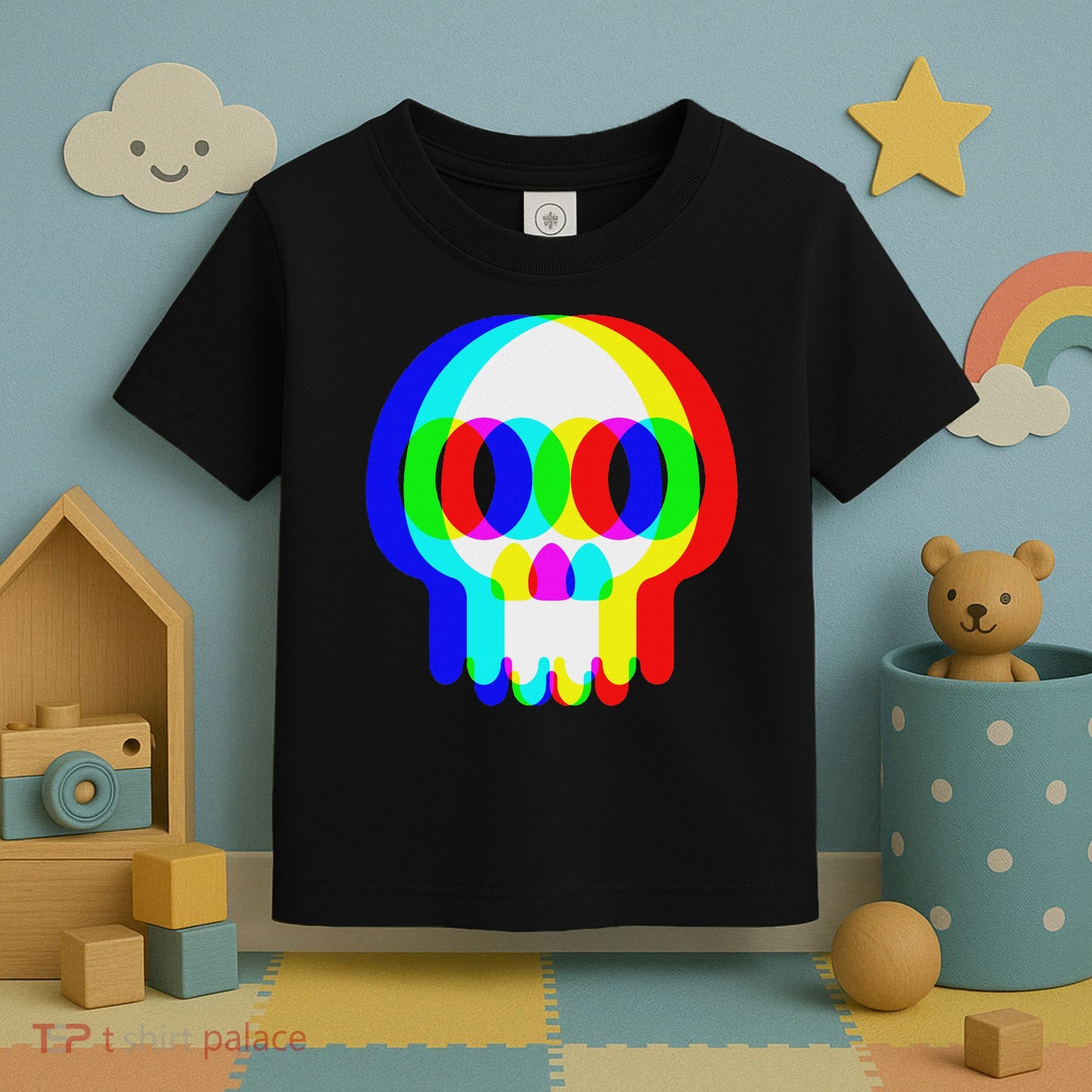 Funny Skull Trippy Vaporwave Halloween Techno Rave Edm Party Toddler T-Shirt
