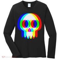 Funny Skull Trippy Vaporwave Halloween Techno Rave Edm Party Women's Long Sleeve Shirt thumb 0