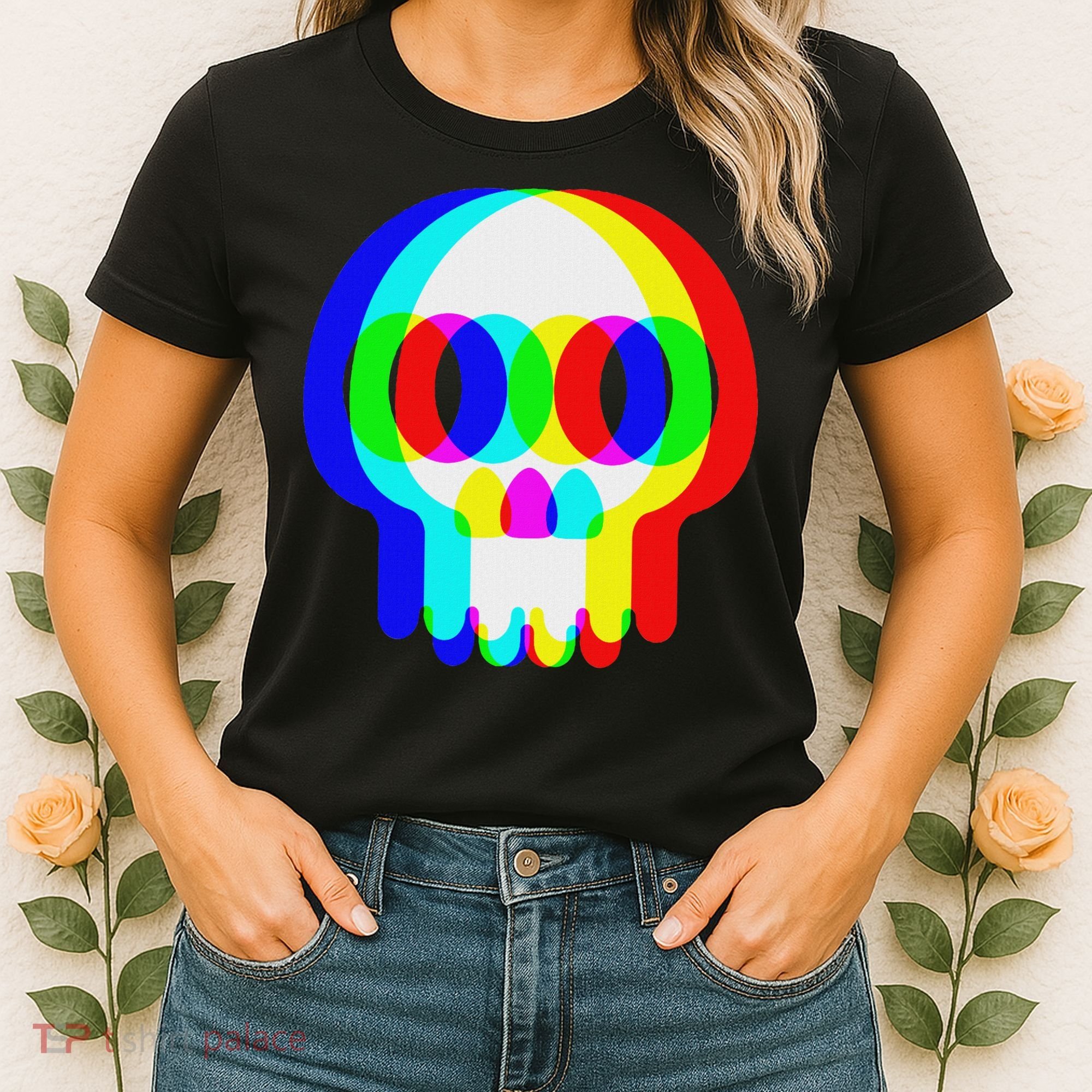 Funny Skull Trippy Vaporwave Halloween Techno Rave Edm Party Women's T-Shirt