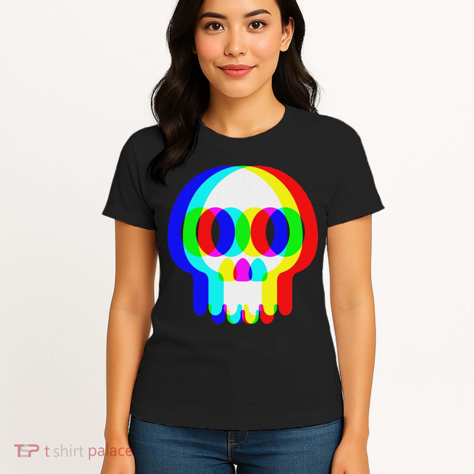 Funny Skull Trippy Vaporwave Halloween Techno Rave Edm Party Women's T-Shirt