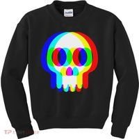Funny Skull Trippy Vaporwave Halloween Techno Rave Edm Party Kids Sweatshirt thumb 0