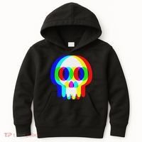 Funny Skull Trippy Vaporwave Halloween Techno Rave Edm Party Kids Hoodie thumb 0