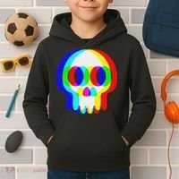 Funny Skull Trippy Vaporwave Halloween Techno Rave Edm Party Kids Hoodie thumb 2