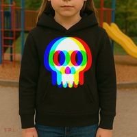 Funny Skull Trippy Vaporwave Halloween Techno Rave Edm Party Kids Hoodie thumb 3