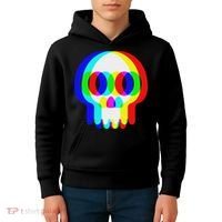 Funny Skull Trippy Vaporwave Halloween Techno Rave Edm Party Kids Hoodie thumb 4