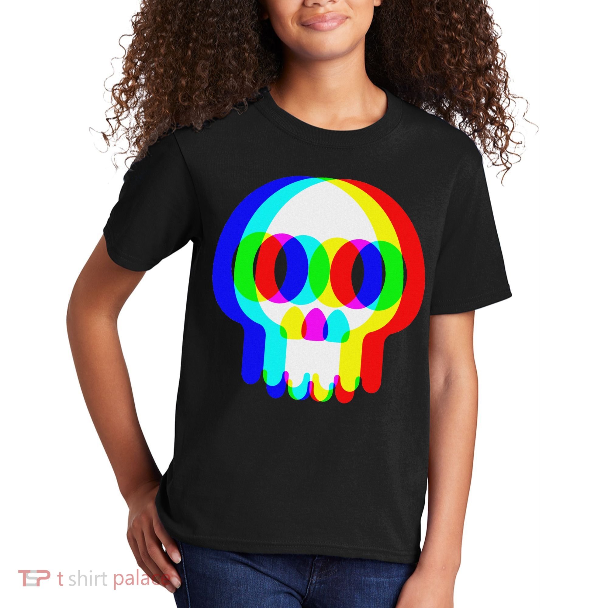 Funny Skull Trippy Vaporwave Halloween Techno Rave Edm Party Kids T-Shirt