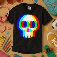 Funny Skull Trippy Vaporwave Halloween Techno Rave Edm Party Kids T-Shirt thumb 3