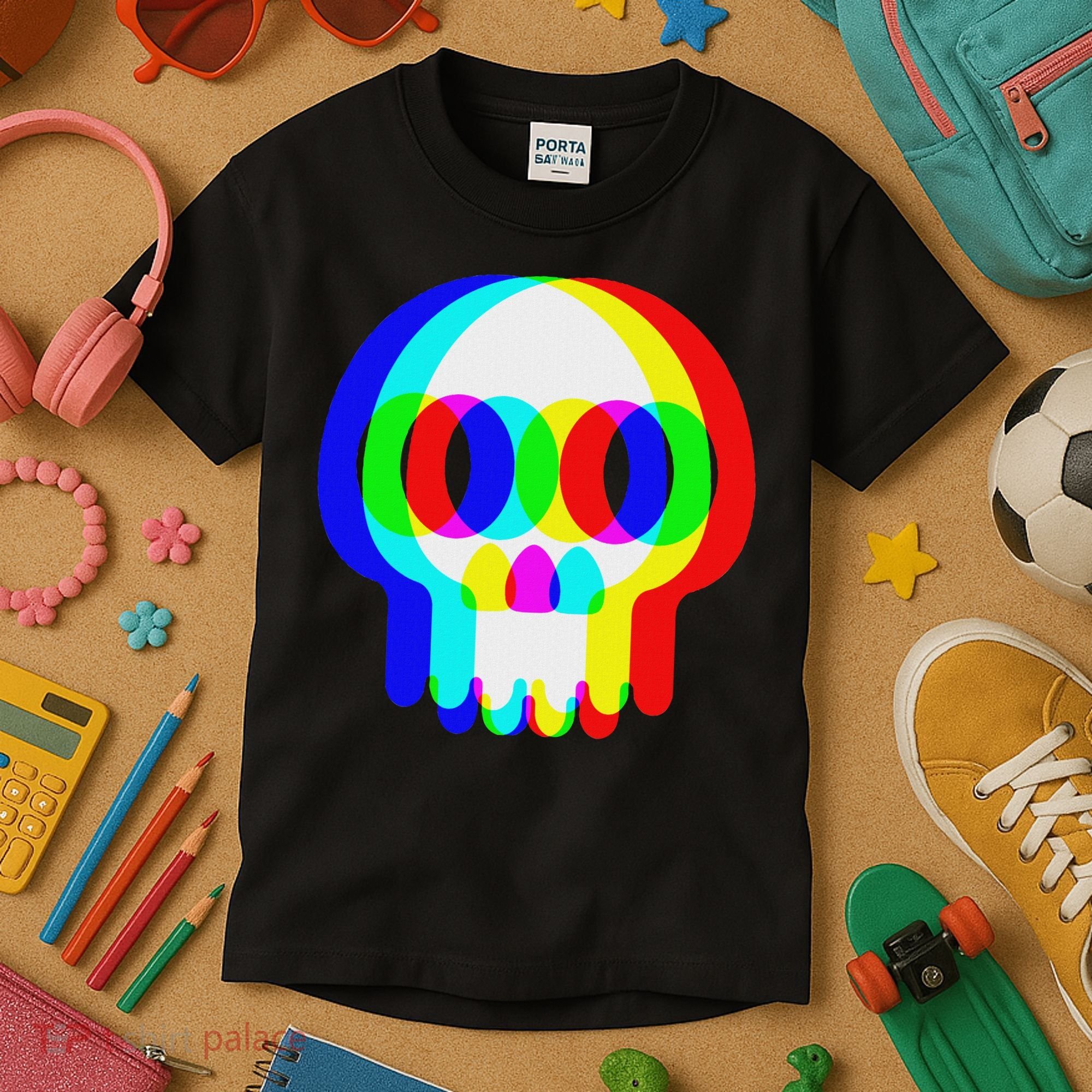 Funny Skull Trippy Vaporwave Halloween Techno Rave Edm Party Kids T-Shirt