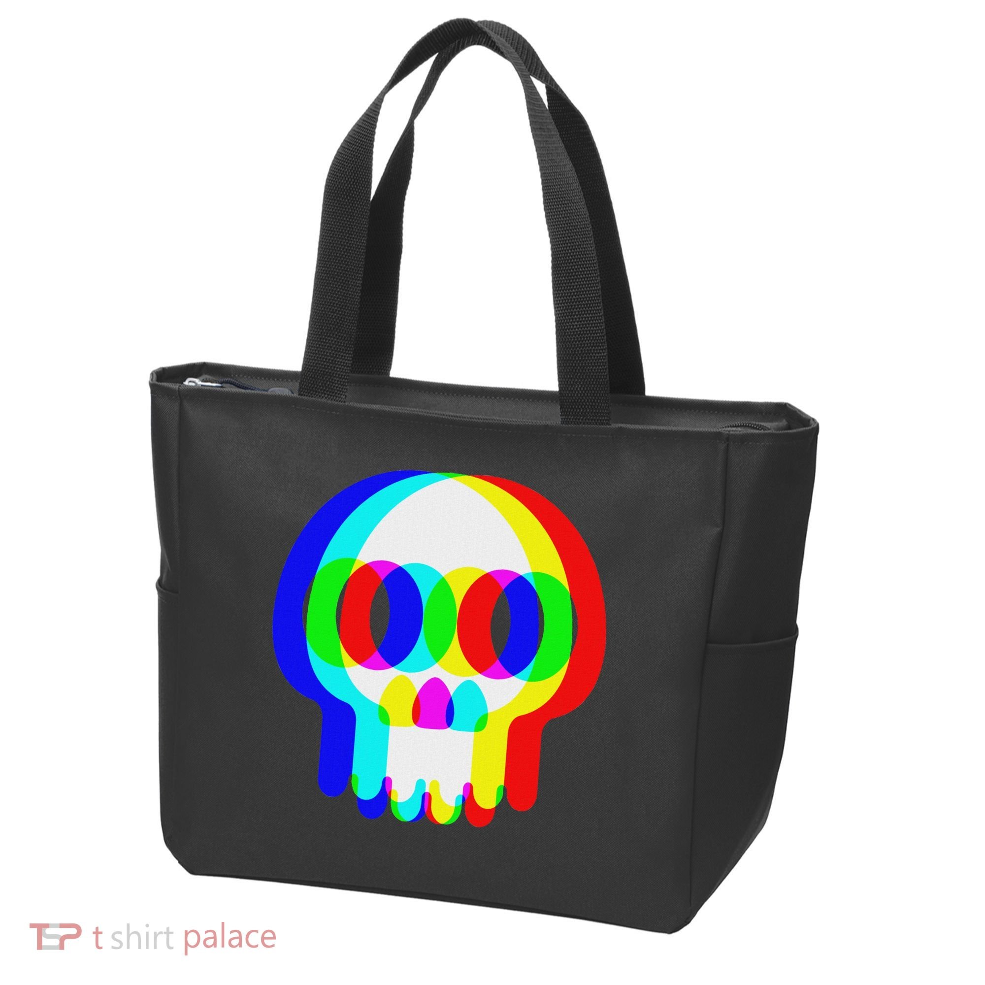 Funny Skull Trippy Vaporwave Halloween Techno Rave Edm Party Tote Bag