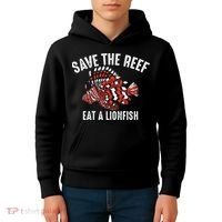 Funny Save The Reef Eat A Lionfish Cute Sea Rock Diver Gift Kids Hoodie thumb 4
