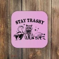 Funny Stay Trashy Raccoons Opossums Possums Animals Lover Coaster thumb 0
