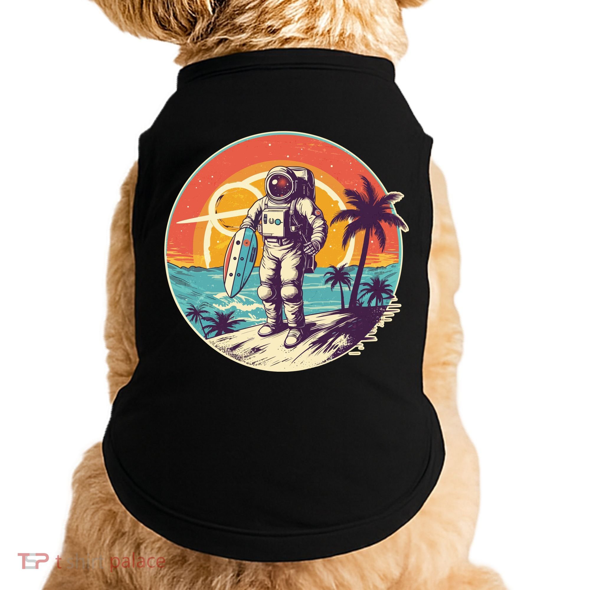 Funny Summer Time Surfing Astronaut Doggie Tank