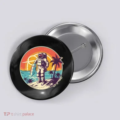 Funny Summer Time Surfing Astronaut Button