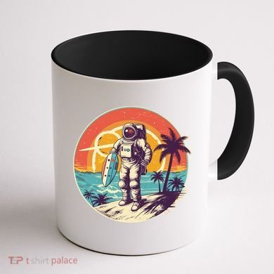 Funny Summer Time Surfing Astronaut Coffee Mug back
