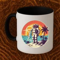 Funny Summer Time Surfing Astronaut Coffee Mug thumb 2