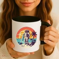 Funny Summer Time Surfing Astronaut Coffee Mug thumb 3