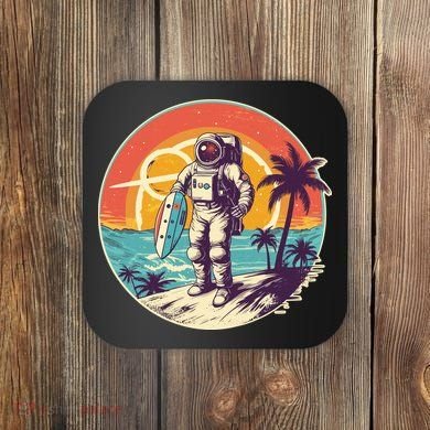 Funny Summer Time Surfing Astronaut Coaster