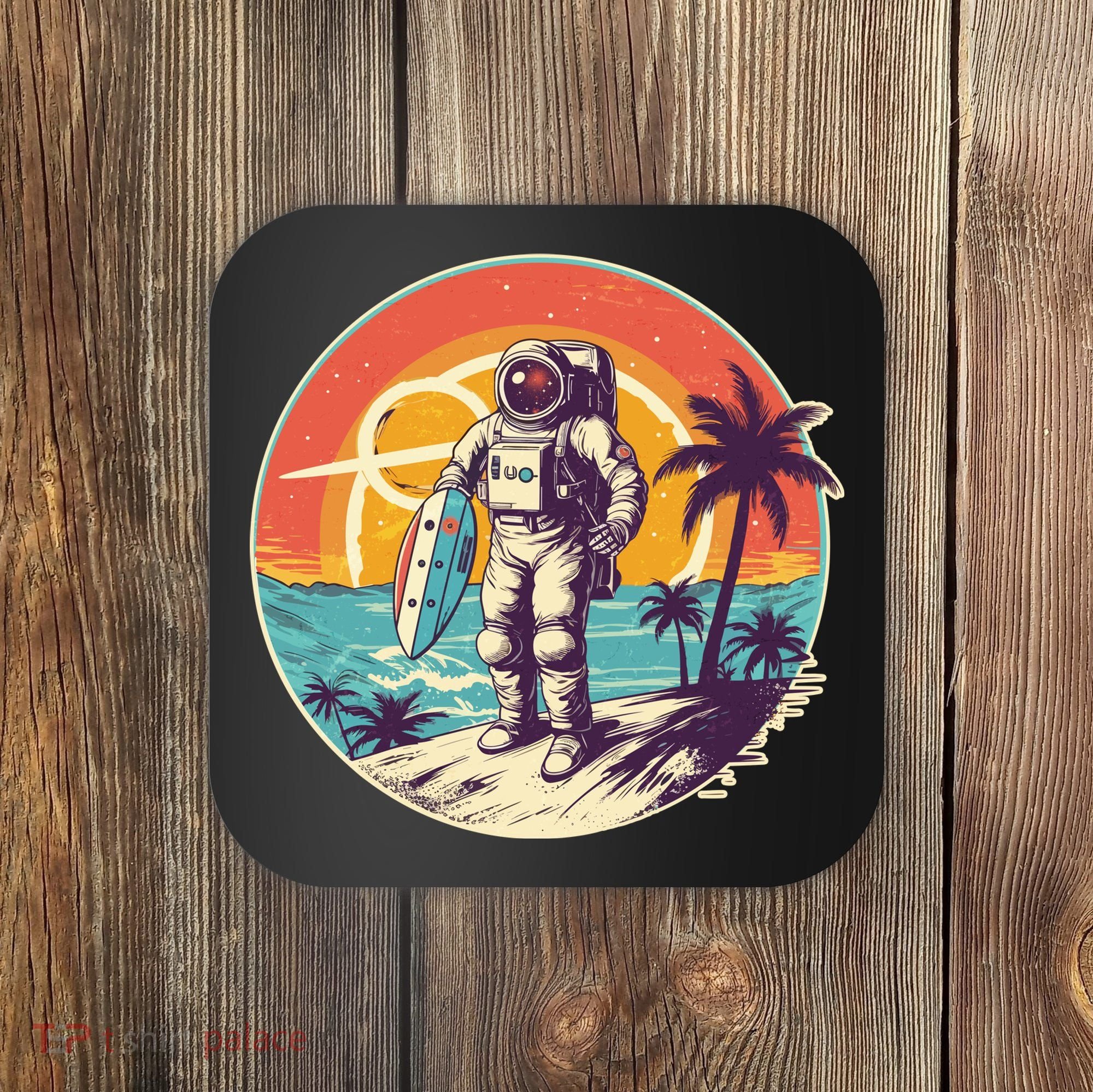 Funny Summer Time Surfing Astronaut Coaster