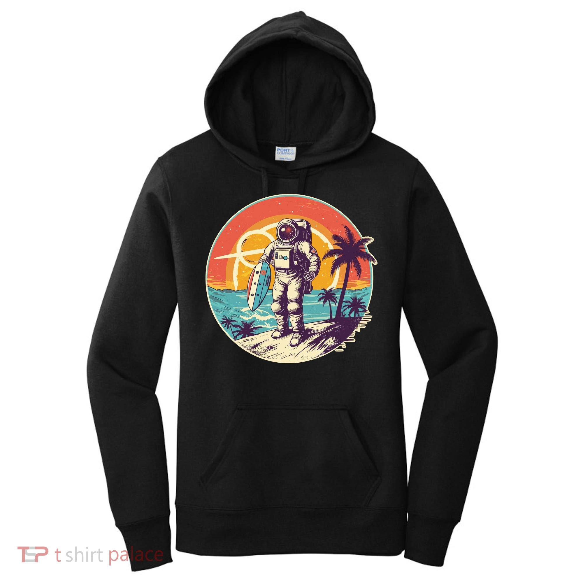 Funny Summer Time Surfing Astronaut Women's Hoodie