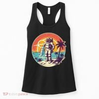 Funny Summer Time Surfing Astronaut Women's Tank Top thumb 0