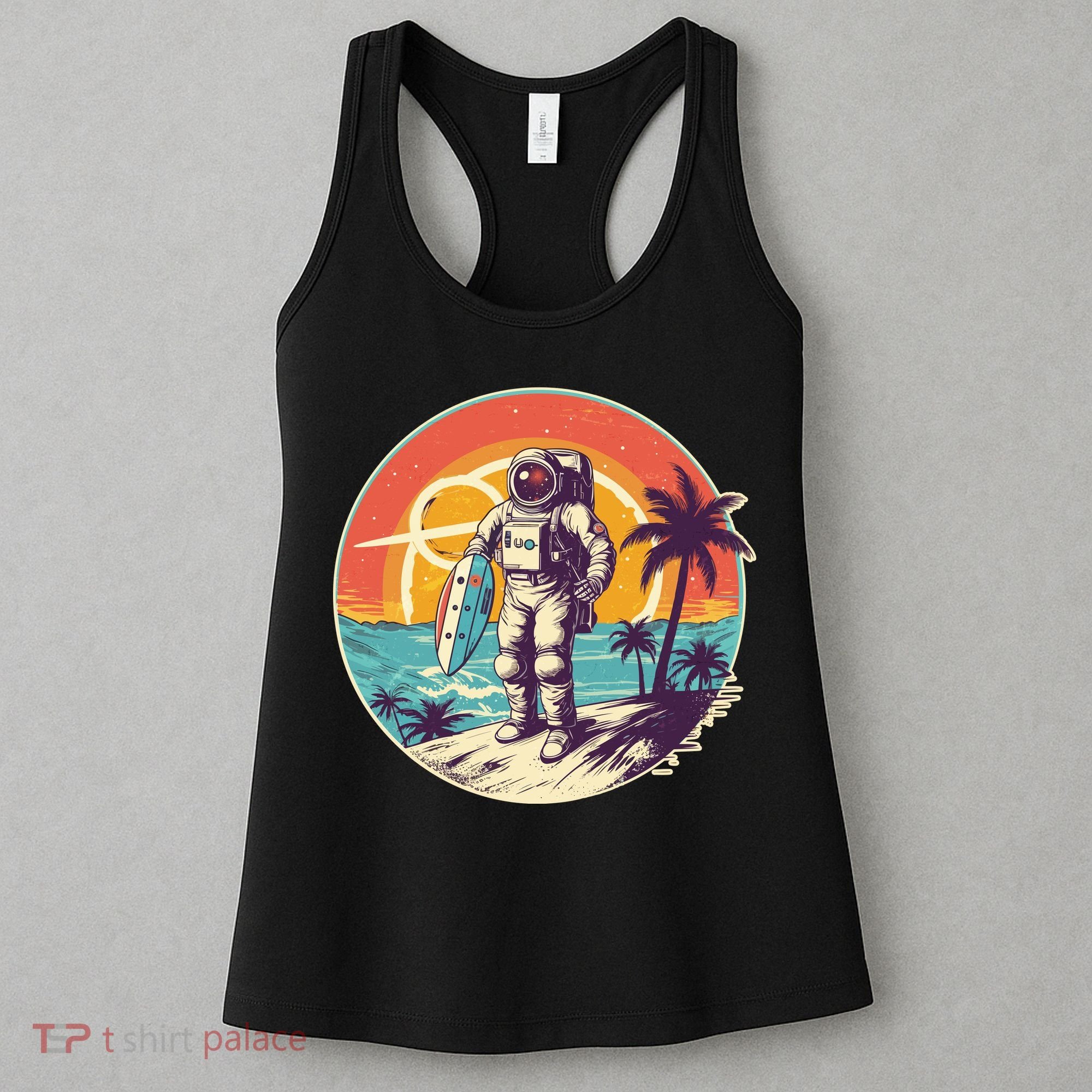 Funny Summer Time Surfing Astronaut Women's Tank Top