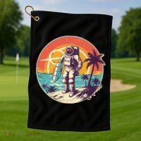 Funny Summer Time Surfing Astronaut Golf Towel thumb 1