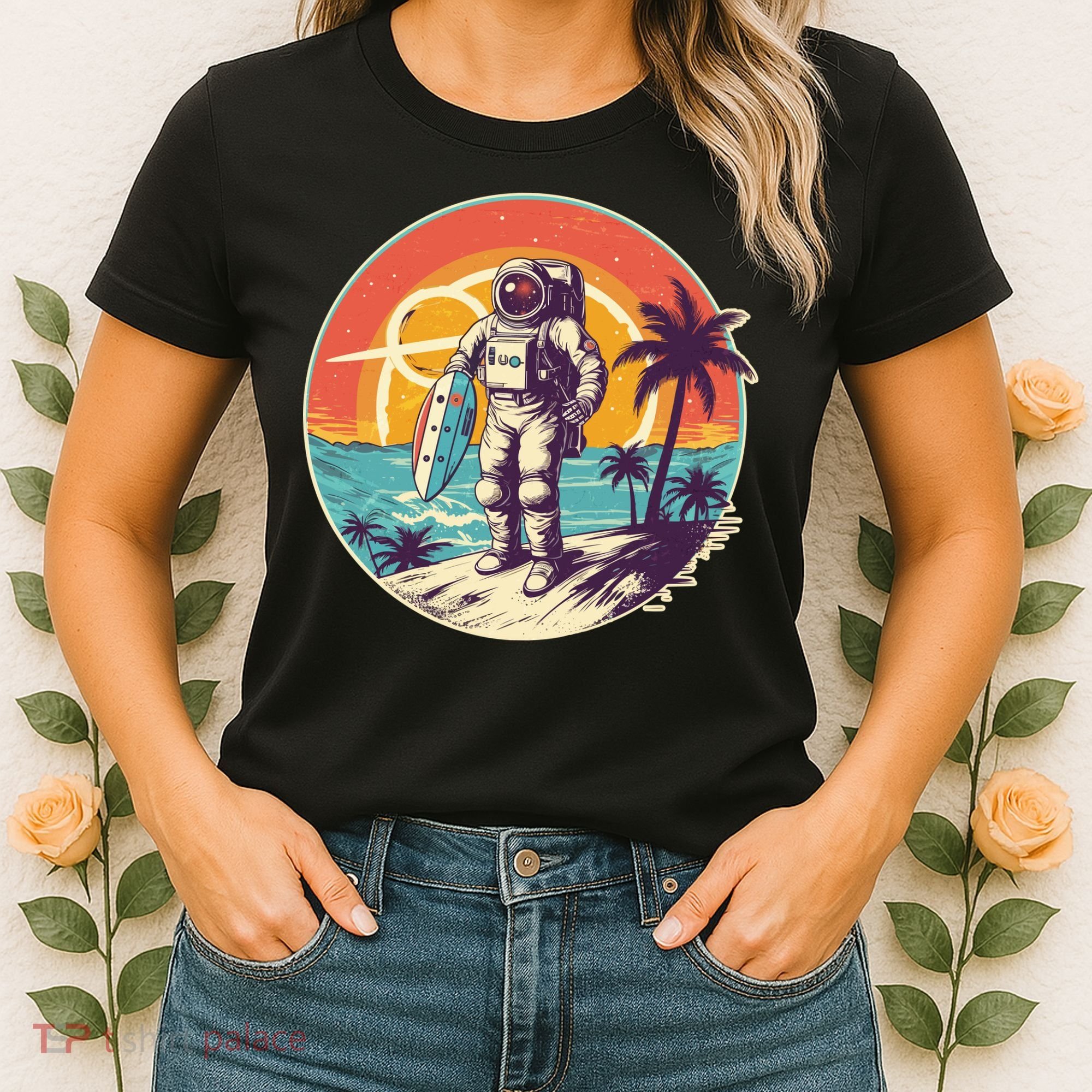 Funny Summer Time Surfing Astronaut Women's T-Shirt