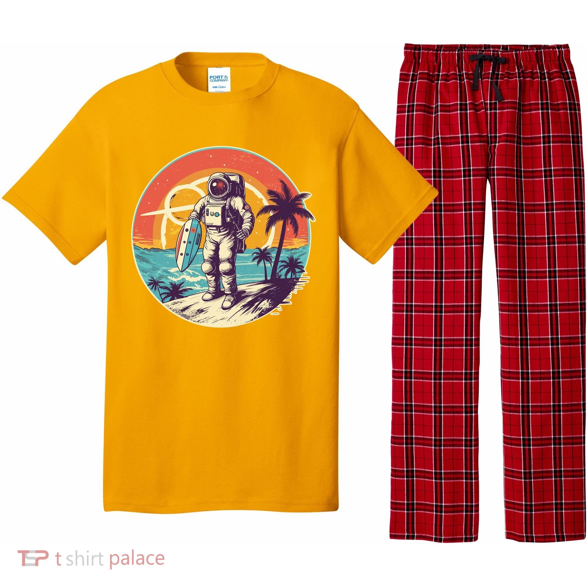 Funny Summer Time Surfing Astronaut Pajama Set