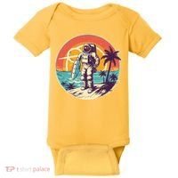 Funny Summer Time Surfing Astronaut Baby Bodysuit thumb 0