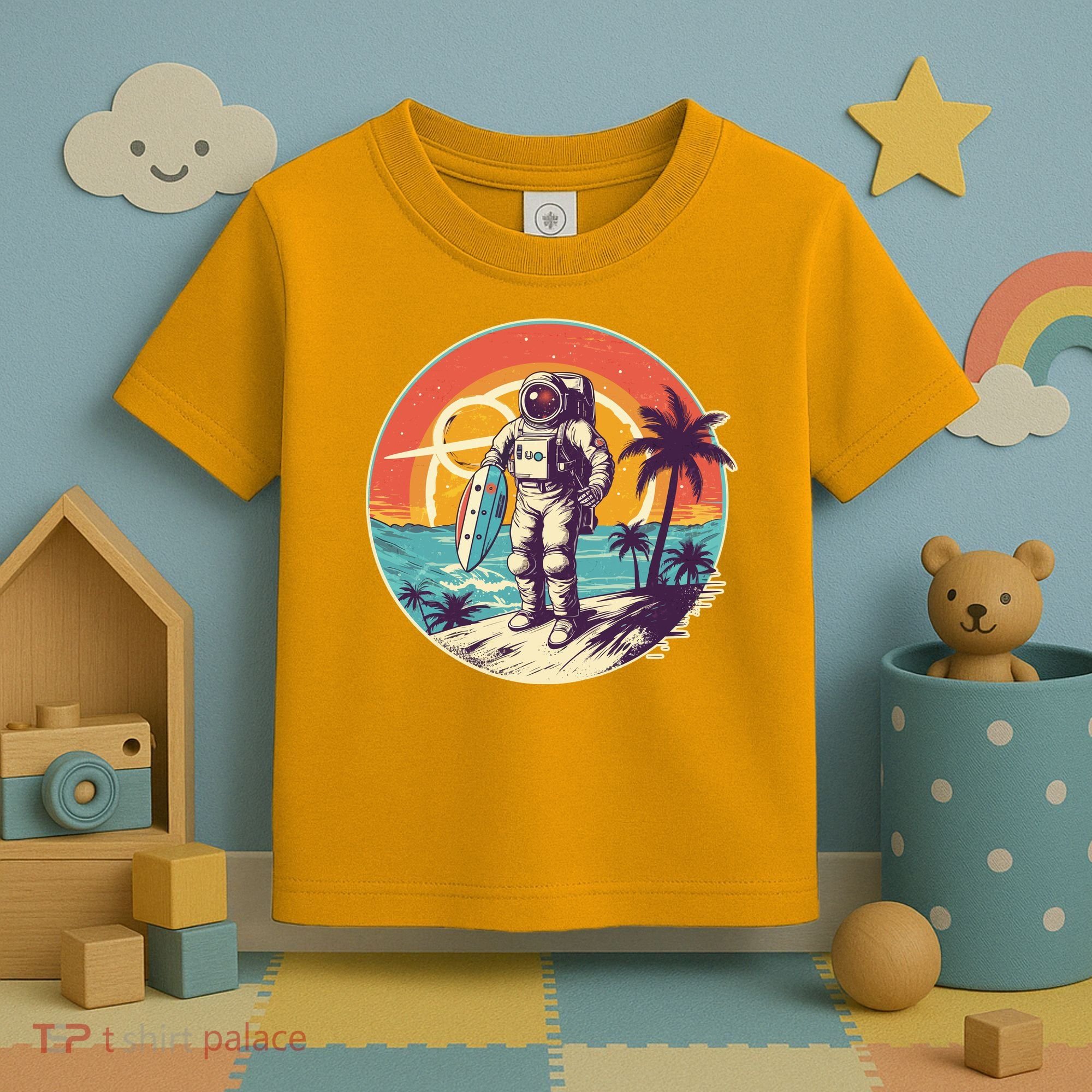 Funny Summer Time Surfing Astronaut Toddler T-Shirt