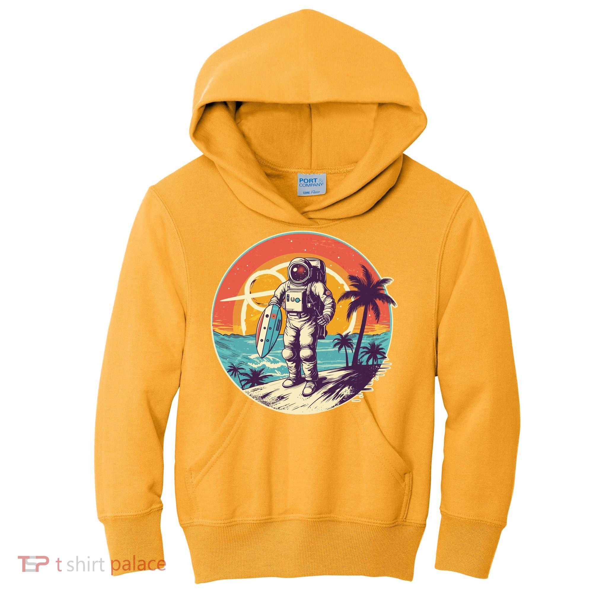 Funny Summer Time Surfing Astronaut Kids Hoodie