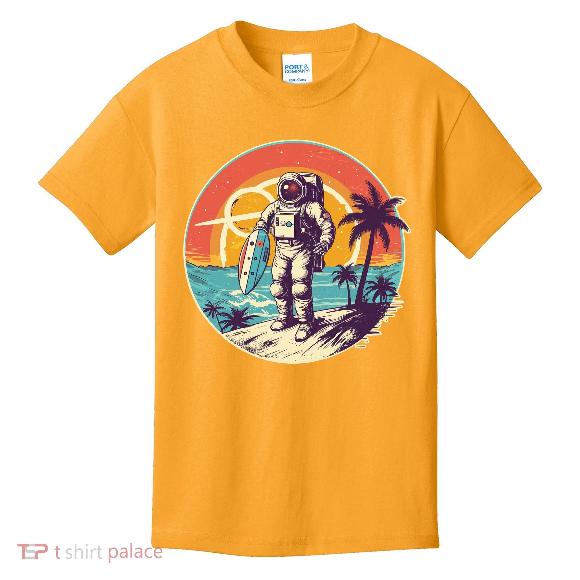 Funny Summer Time Surfing Astronaut Kids T-Shirt