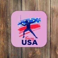 Fencing Support The Team Fencing Player Usa Flag Coaster thumb 0