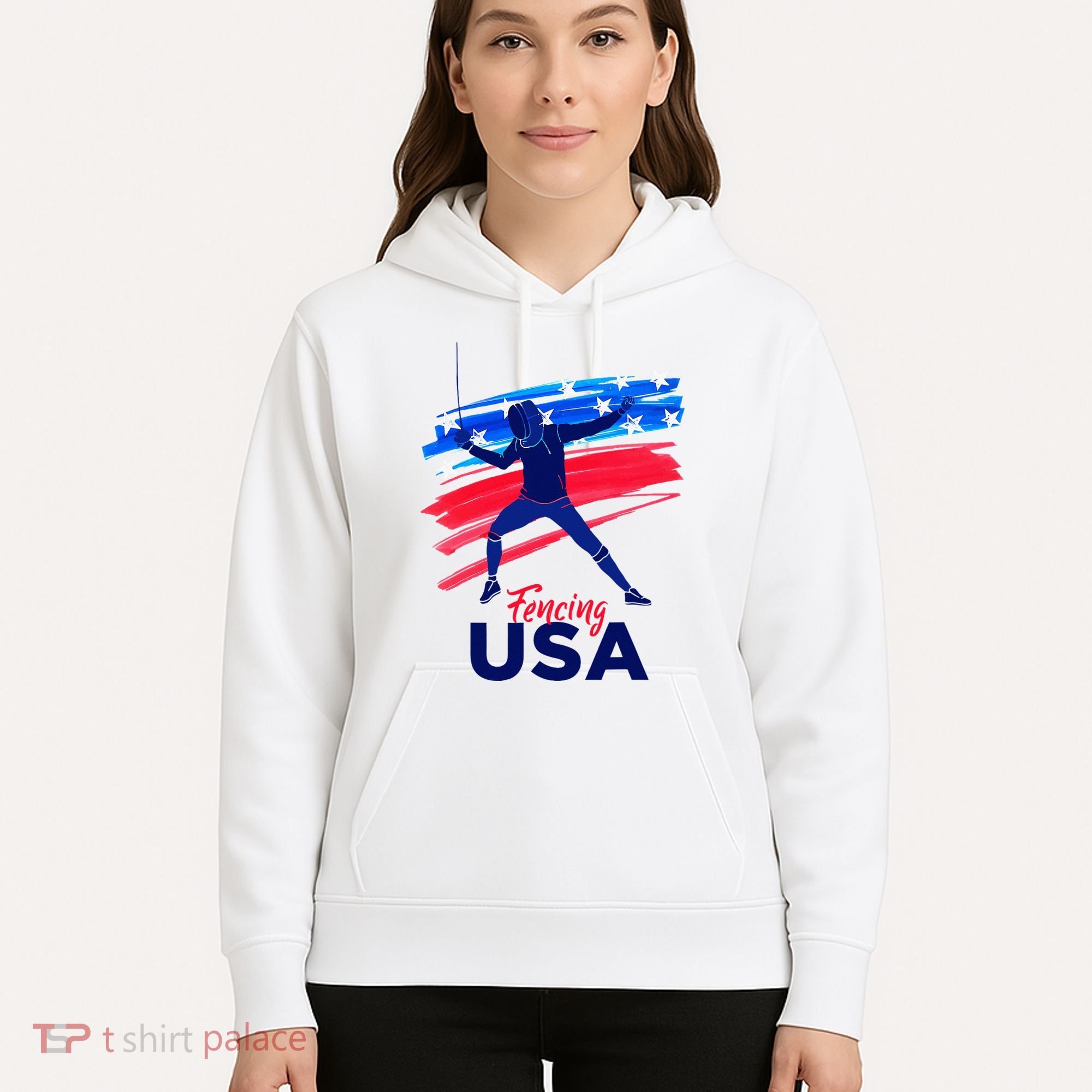 Fencing Support The Team Fencing Player Usa Flag Hoodie